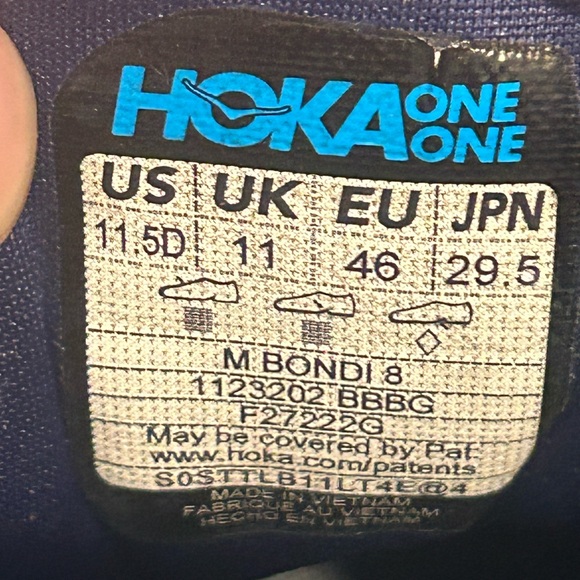 HOKA BONDI 8 Men's Blue Running Shoes 1123202 BBBG Size 11.5 D - Picture 7 of 9